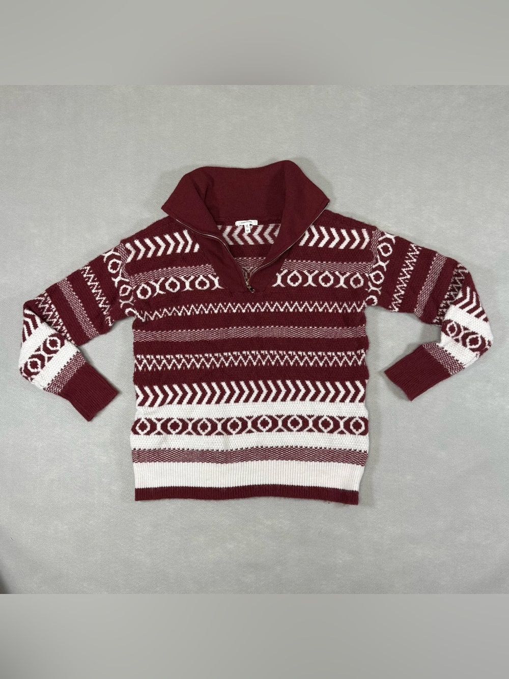 Maurice women’s Maroon and White Patterned Half-Zip Sweater size M